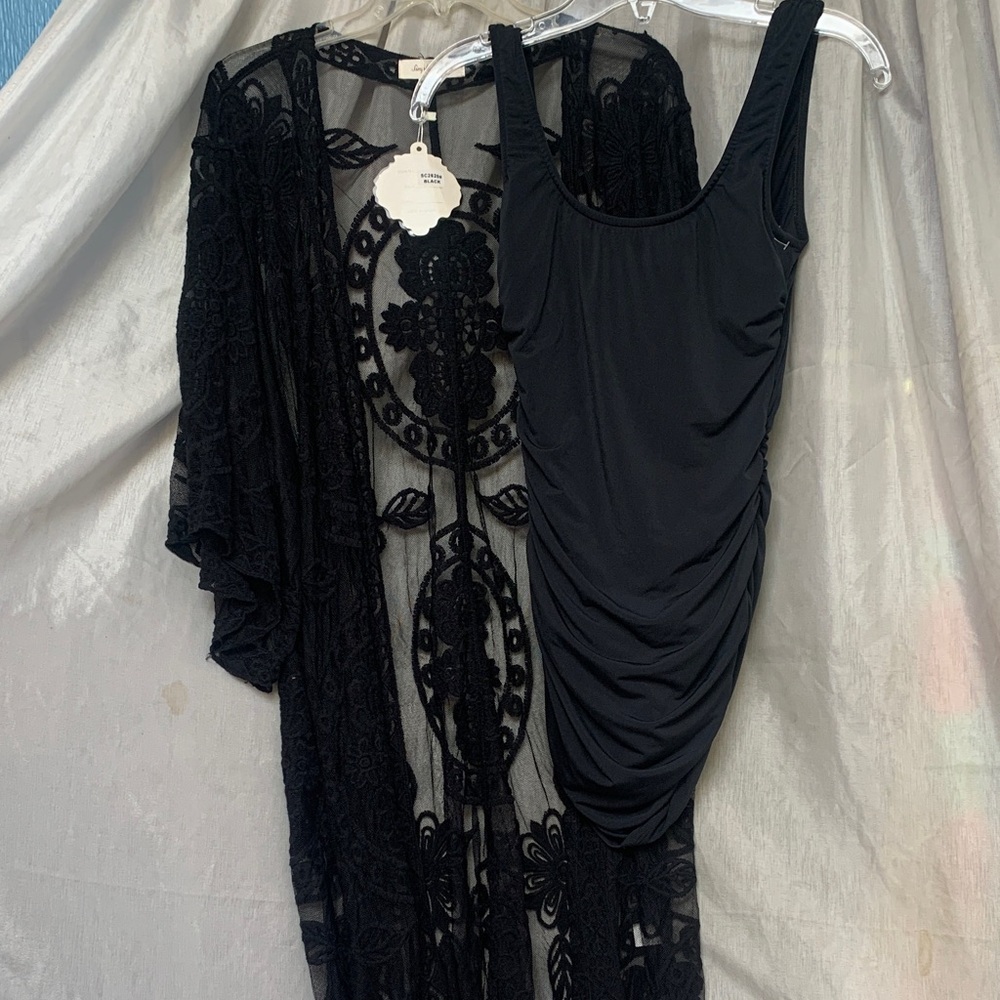 VENUS Black Ruched One‑Piece Swimsuit with Sheer Lace Cover